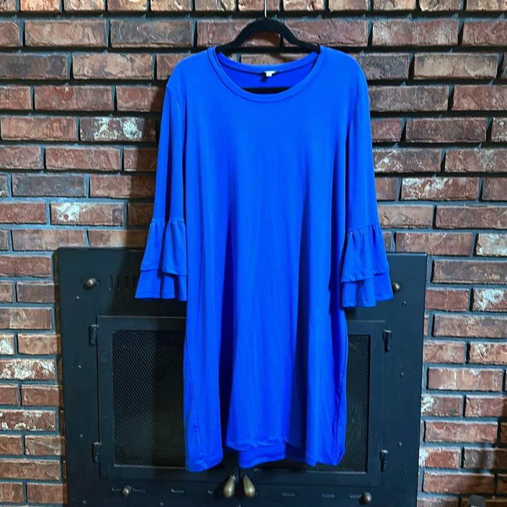Fluted-Sleeve Midi Dress in Bright Blue